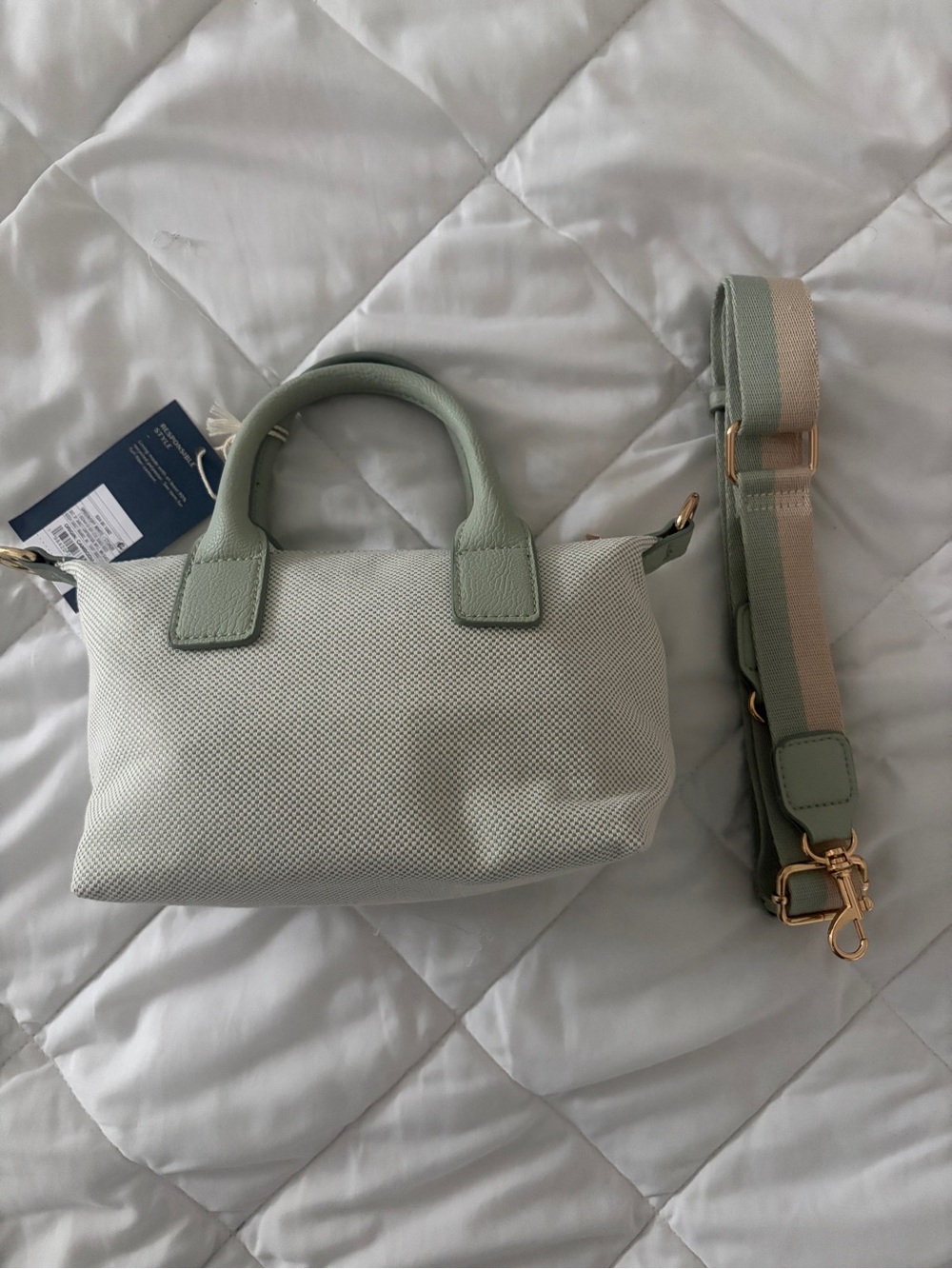 NWOT Universal Thread Light Sage Crossbody Mini Bag with Striped Strap